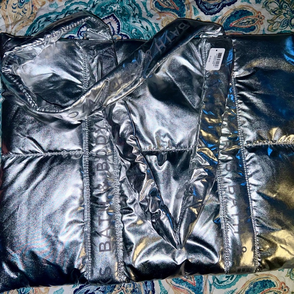 Silver Puffer Tote Bag, Bath and Body Works